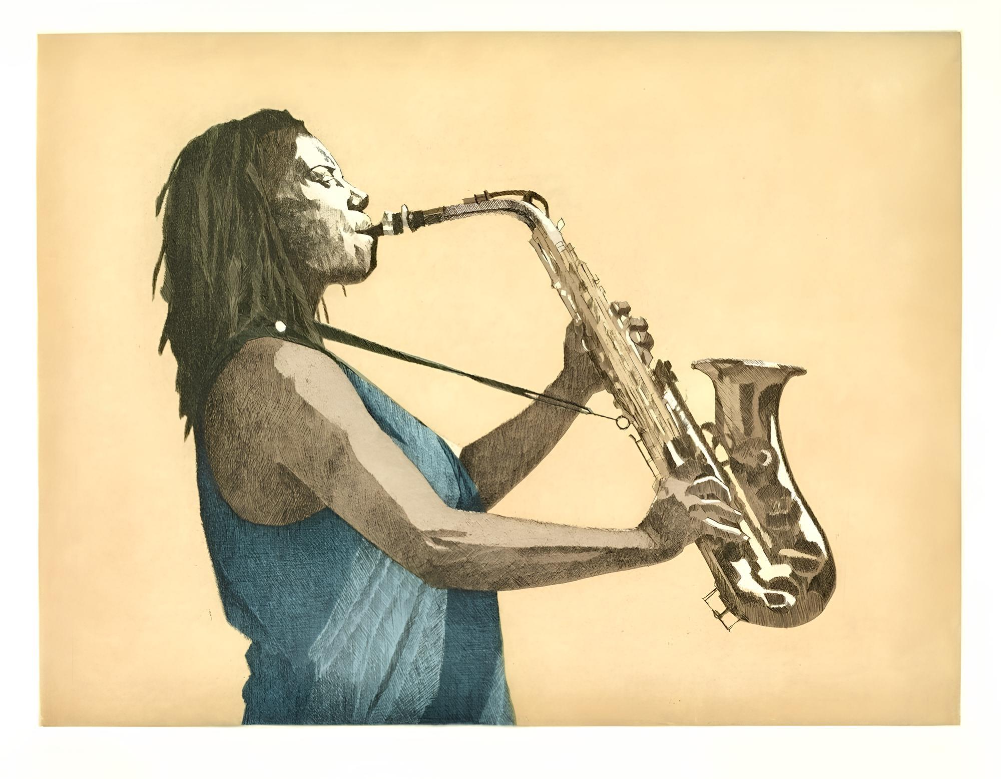 Bañado en Luz, Música, Ríos Profundos en Mi Alma - Figurative Print Naranja de Dean Mitchell