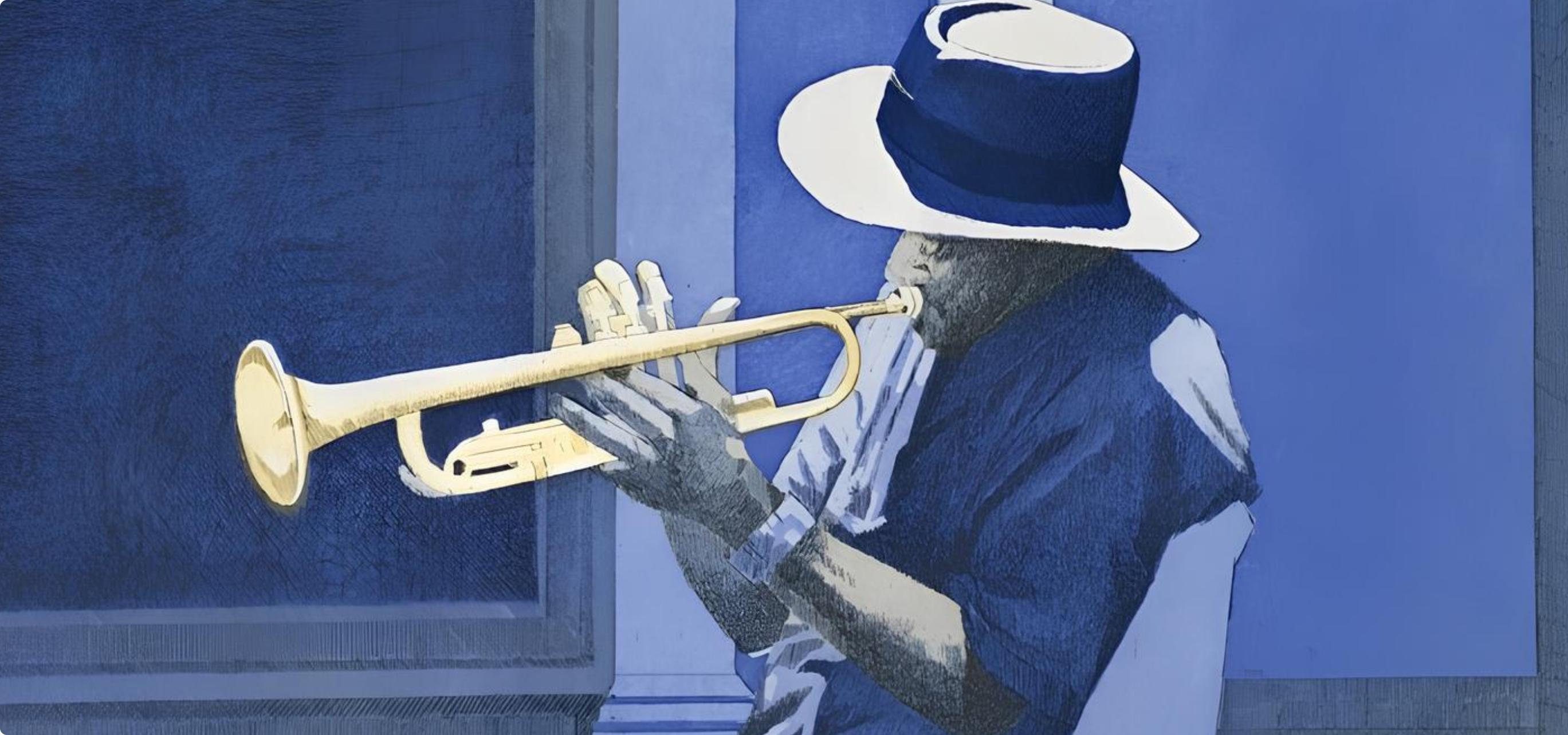 Blauer Engel, Musik, tiefe Flüsse in meiner Seele – Print von Dean Mitchell