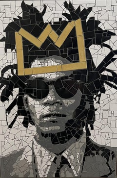 Basquiat portrait, mosaic, figurative, original artwork, dimensional artwork