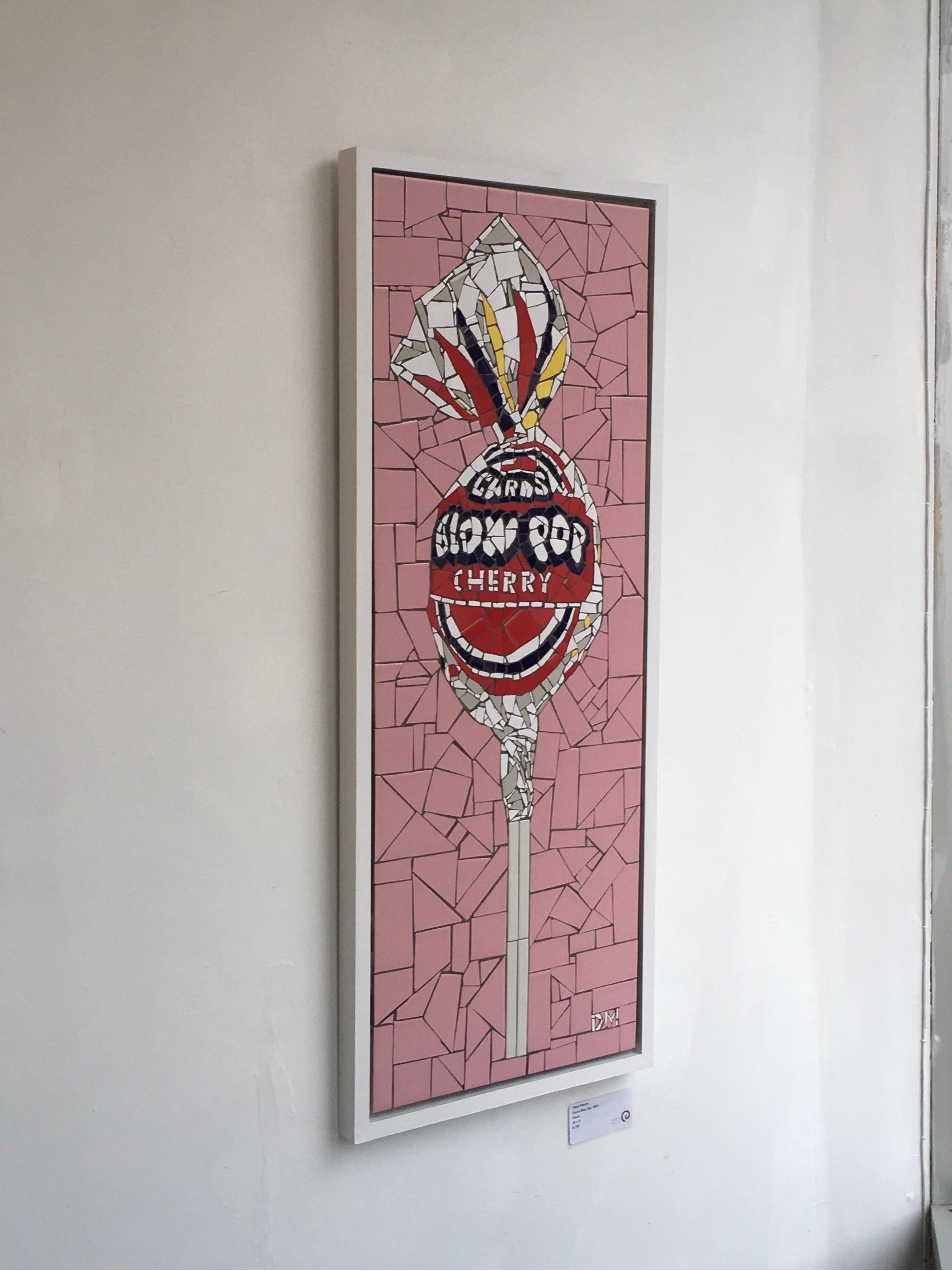 Cherry Blow Pop by Dean Moore is created with mosaics using hand cut tiles.  Mixed media, 40x15, framed to 42x17.  It is a delightful, joyful, original artwork.  We are thrilled to be representing this unique, creative artist.  

Dean  Moore is a
