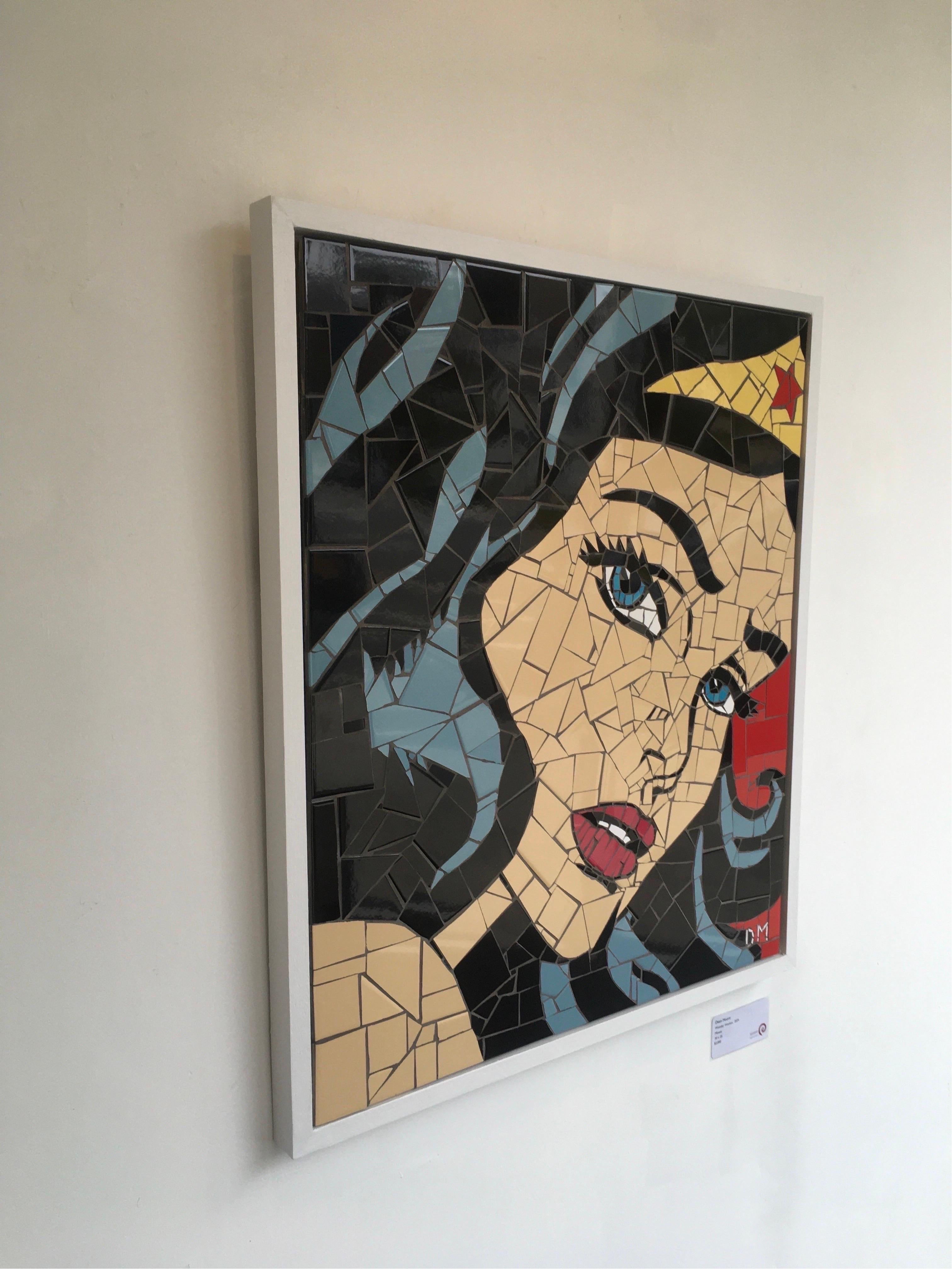 Wonder Woman, mosaïque de tuiles, œuvre d'art mixte - Pop Art Painting par Dean Moore