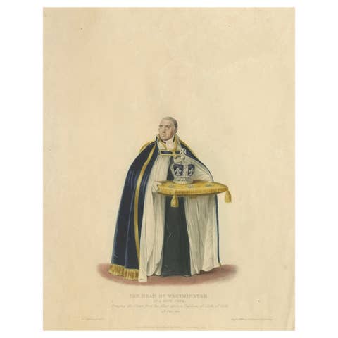 Dean of Westminster Bringing the Crown – Coronation of George IV, 1824 Engraving
