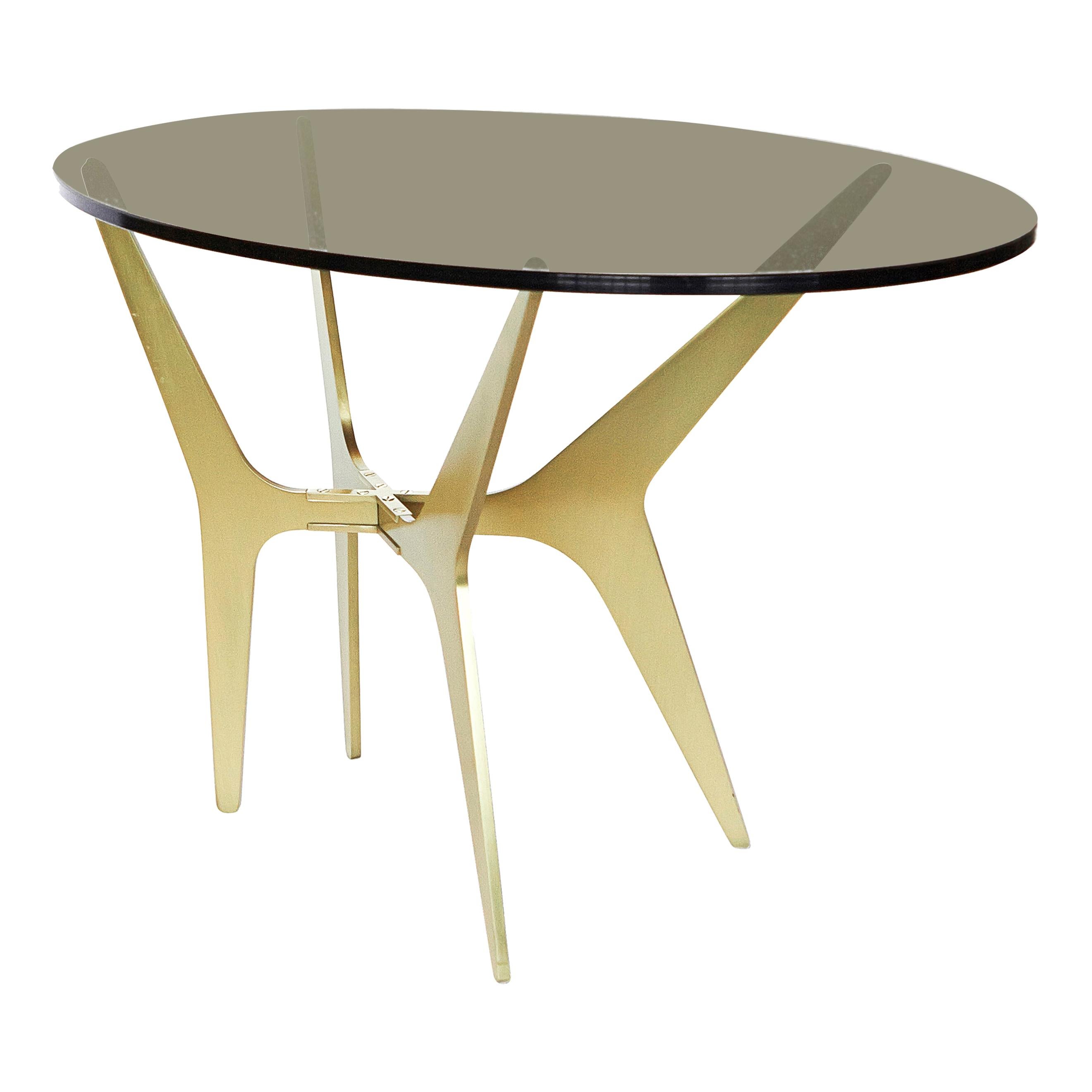 Brown (Bronzed Glass) Dean Oval Side Table in Satin Brass Base with Glass Top by Gabriel Scott