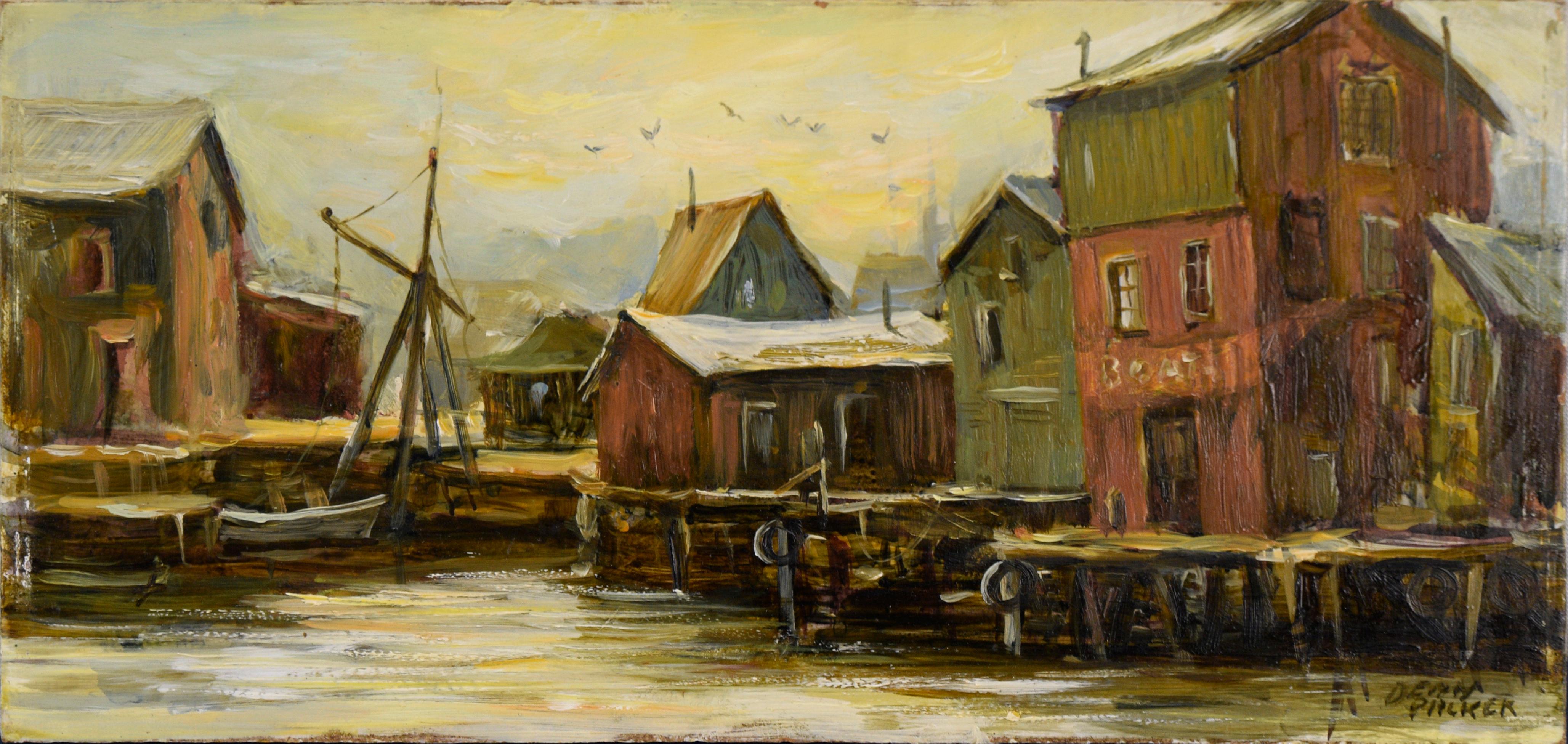 Dean Packer Landscape Painting - At the Docks, Plein Air Seascape