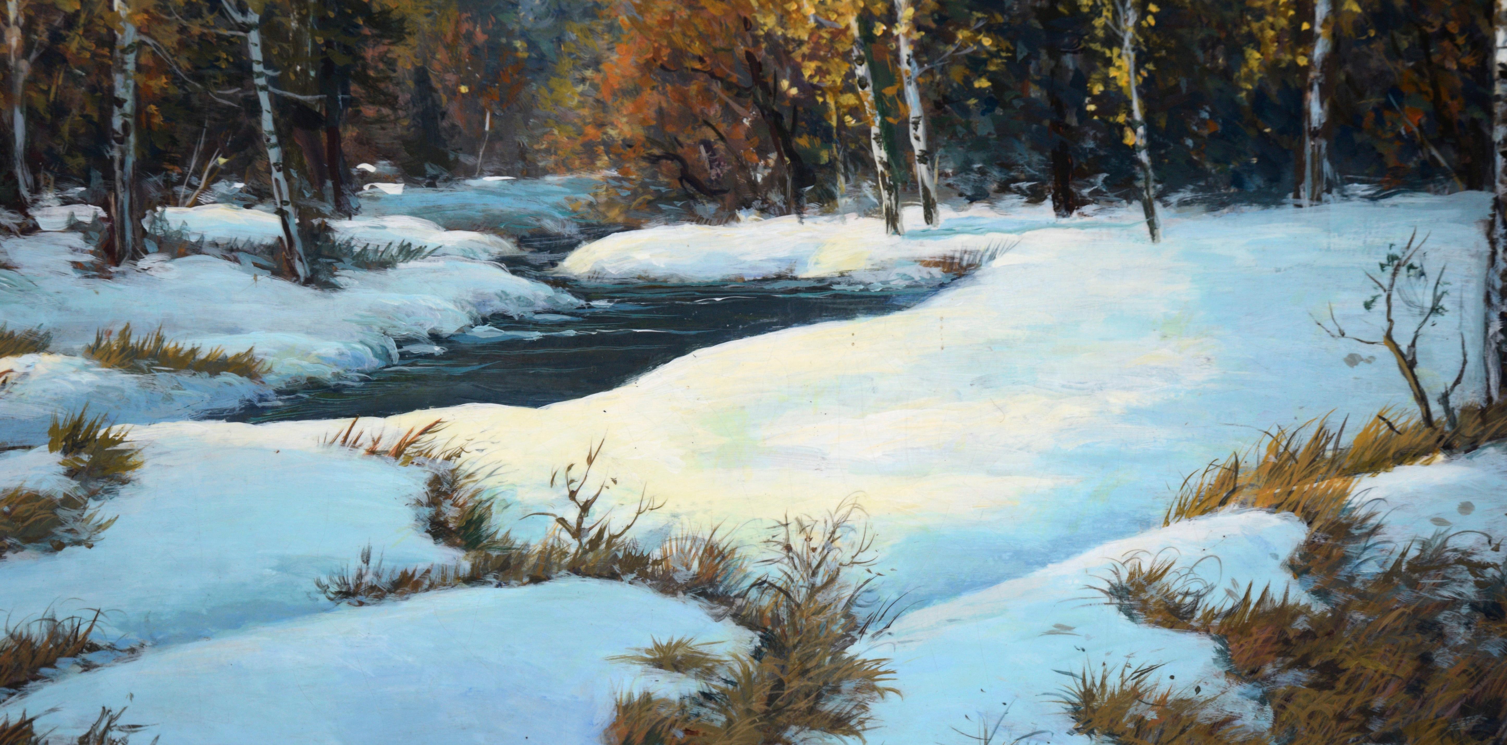 Snowy Creek in Hope Valley - Landscape in Oil on Masonite For Sale 1