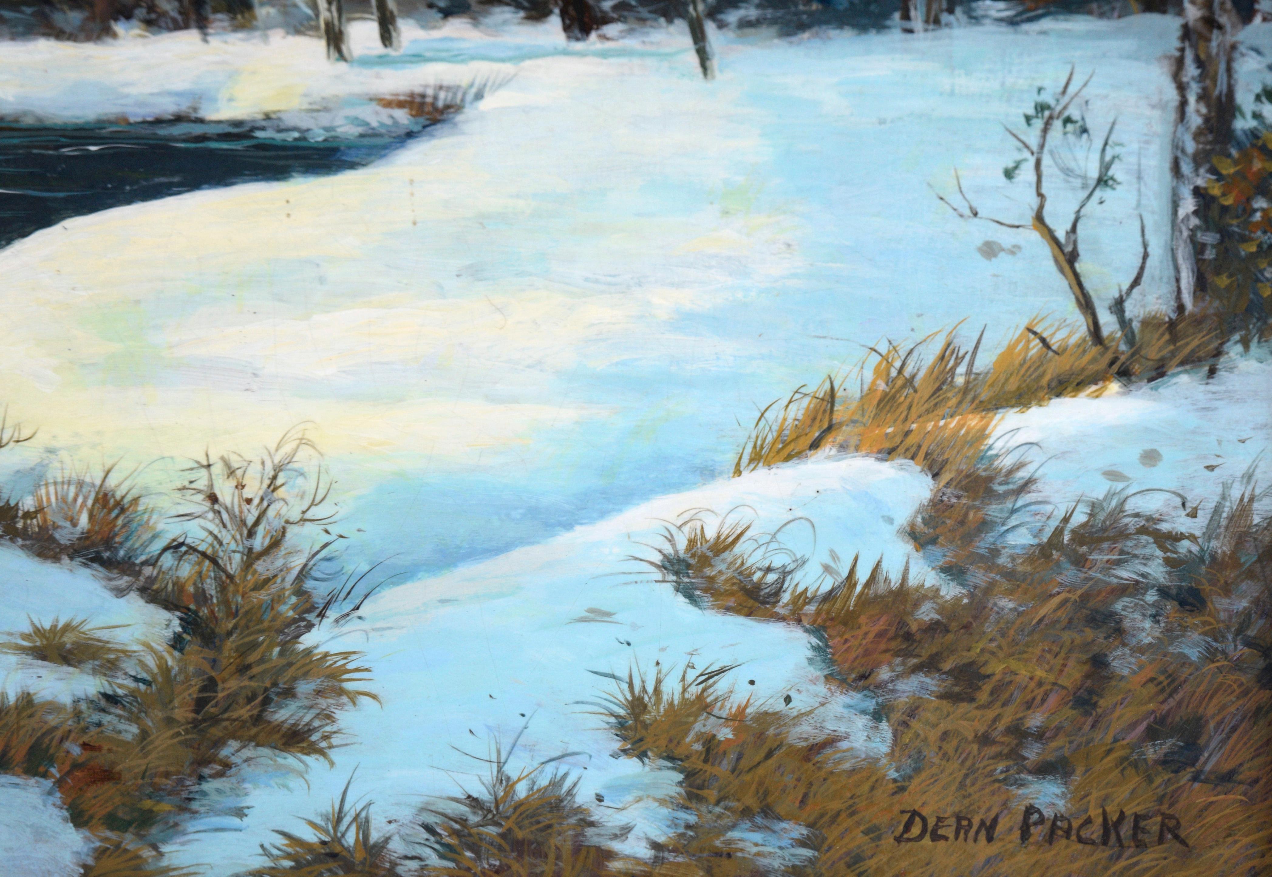 Snowy Creek in Hope Valley - Landscape in Oil on Masonite For Sale 2