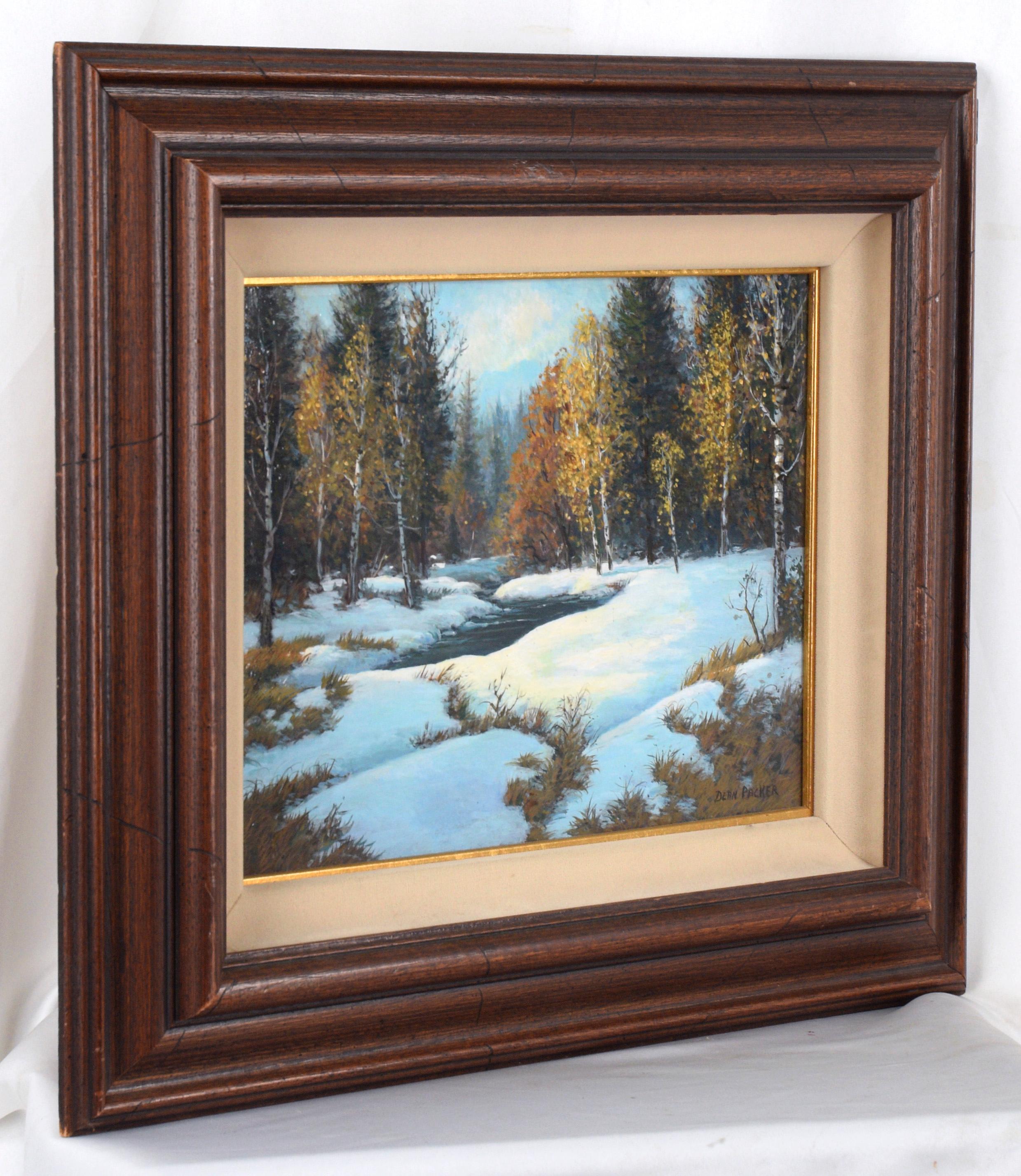 Snowy Creek in Hope Valley - Landscape in Oil on Masonite For Sale 3