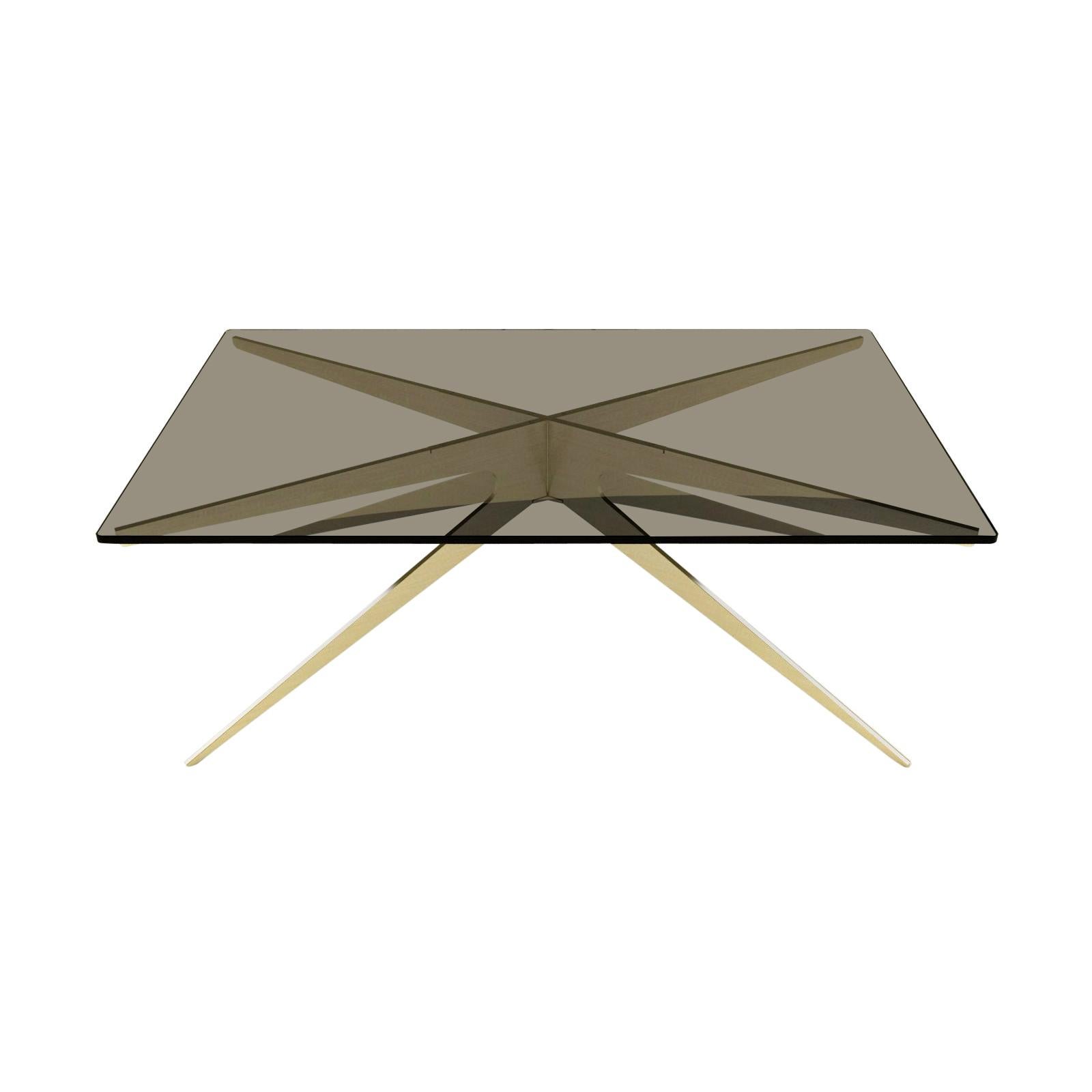 Brown (Bronzed Glass) Dean Rectangular Coffee Table with Brass Base and Glass Top by Gabriel Scott