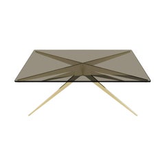 Dean Rectangular Coffee Table with Brass Base and Glass Top by Gabriel Scott