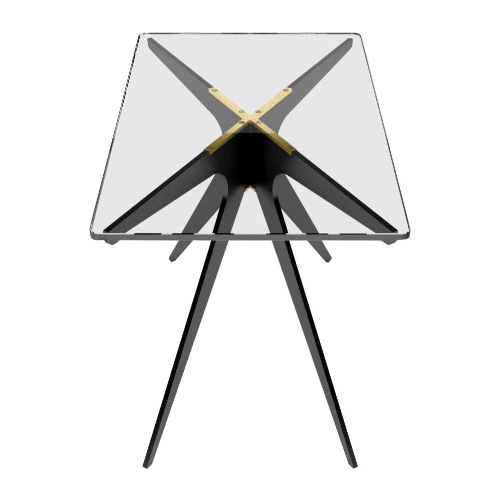 Clear (Clear Glass) Dean Rectangular Side Table with Black Steel Base and Glass Top by Gabriel Scott