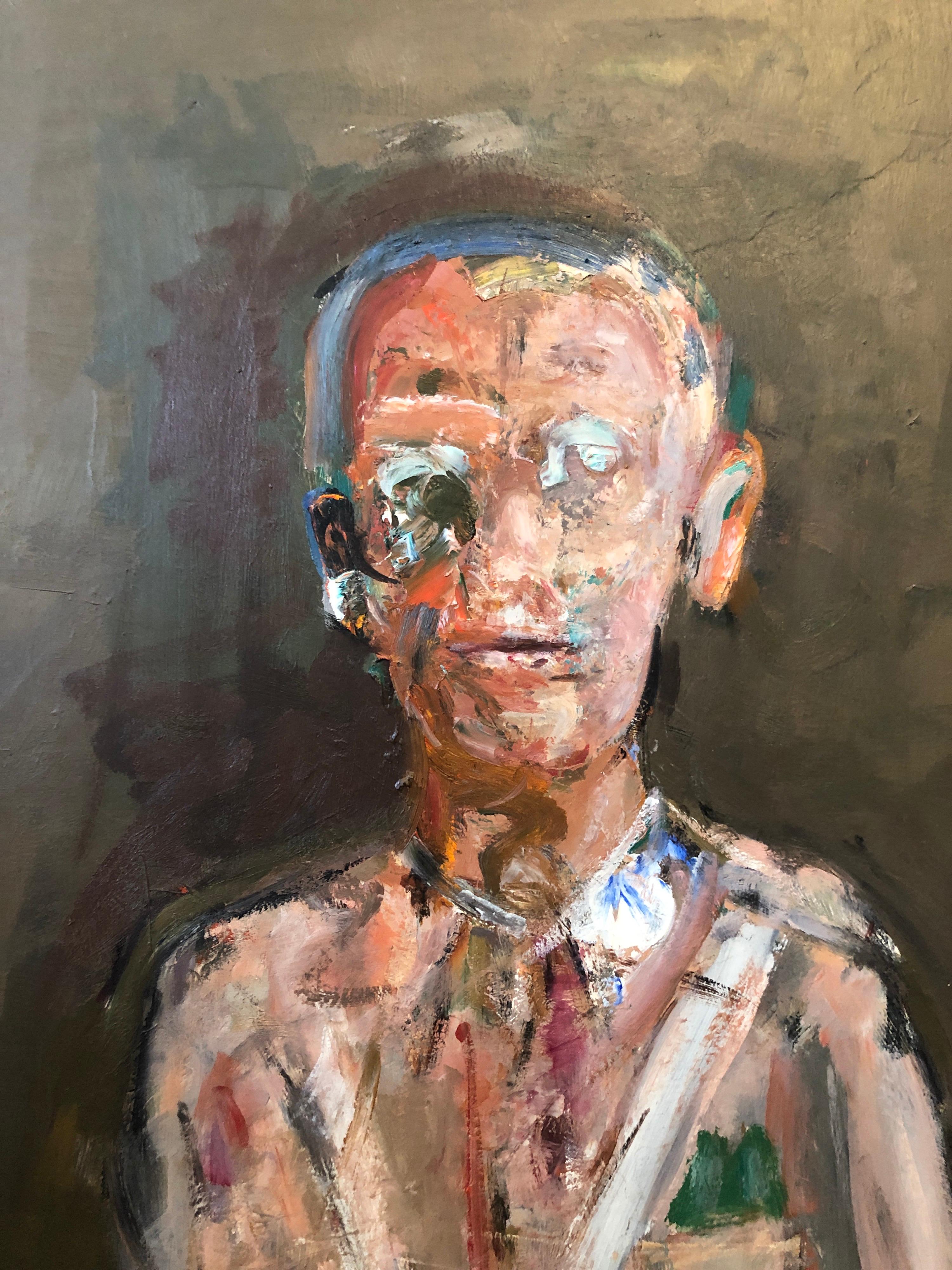 Retrato de Hombre Militar Figurativo Abstracto Pintura al Óleo Artista Modernista Americano en venta 1