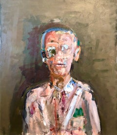 Retrato de Hombre Militar Figurativo Abstracto Pintura al Óleo Artista Modernista Americano