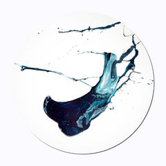 "Skyway Babylon" - Blue abstract tondo painting