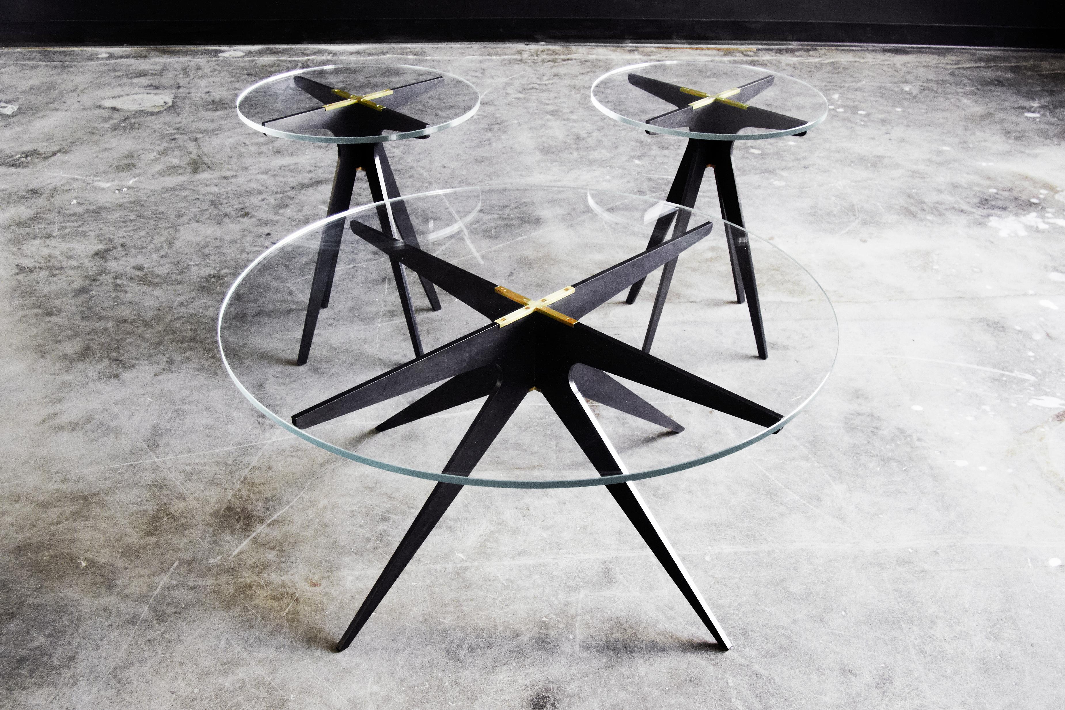 Canadian Dean Round Coffee Table in Black Steel and Clear Glass by Gabriel Scott