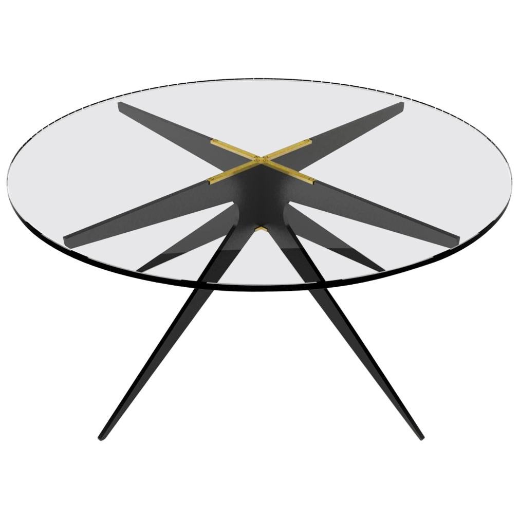 Clear (Clear Glass) Dean Round Coffee Table in Blackened Steel Base with Glass Top by Gabriel Scott