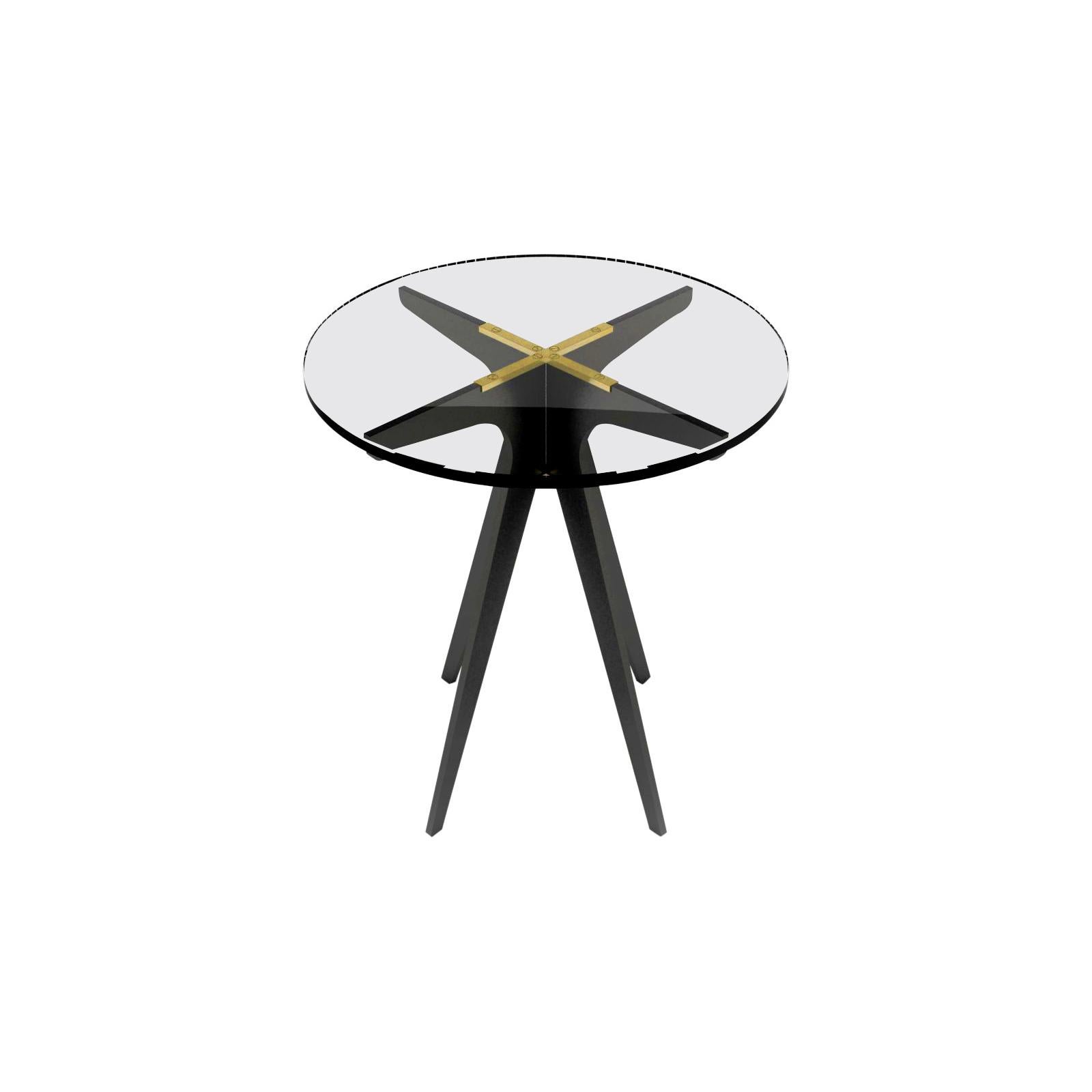 Clear (Clear Glass) Dean Round Side Table in Blackened Steel Base and Glass Top by Gabriel Scott