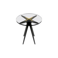 Dean Round Side Table in Blackened Steel Base and Glass Top by Gabriel Scott