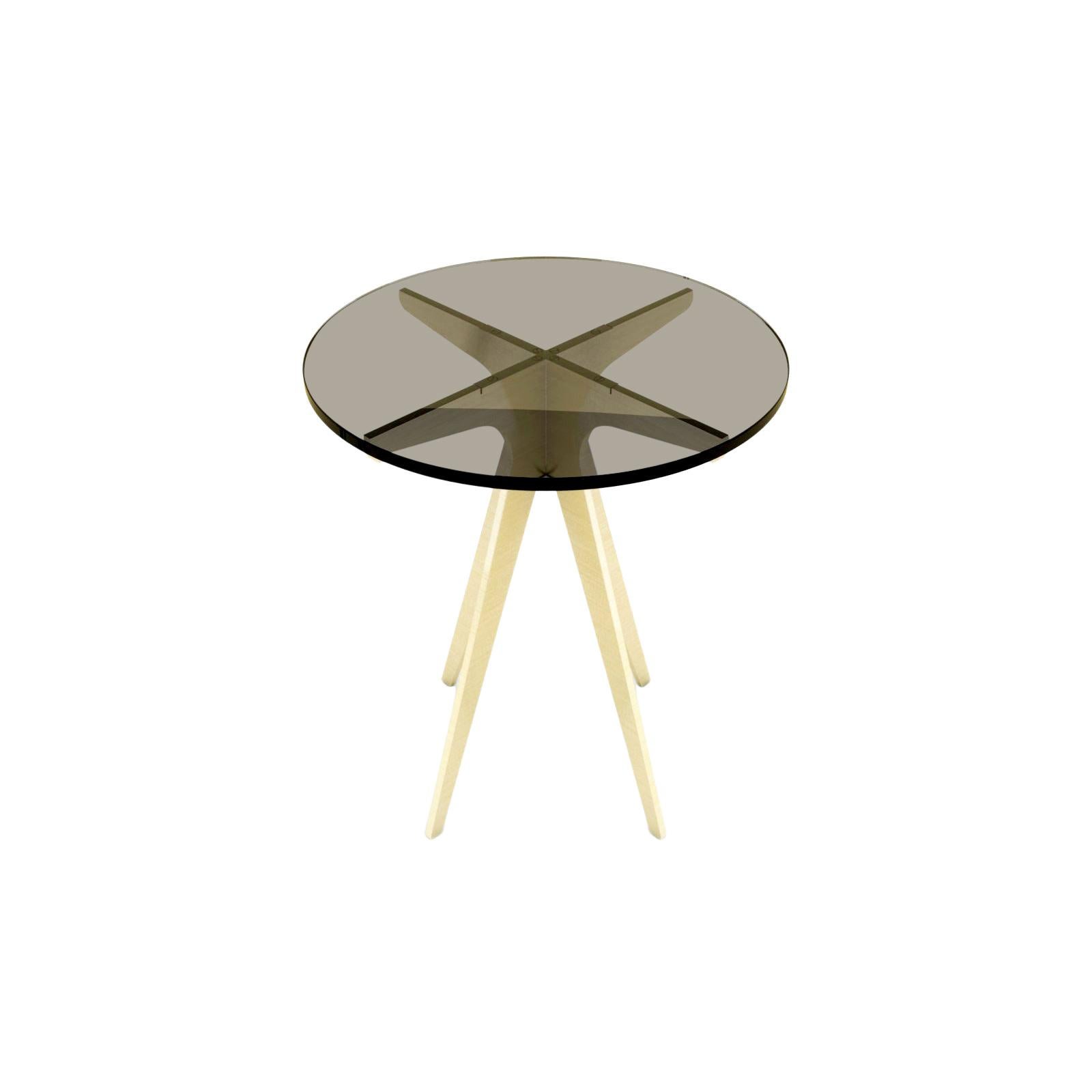 Dean Round Side Table in Satin Brass Base and Glass Top by Gabriel Scott