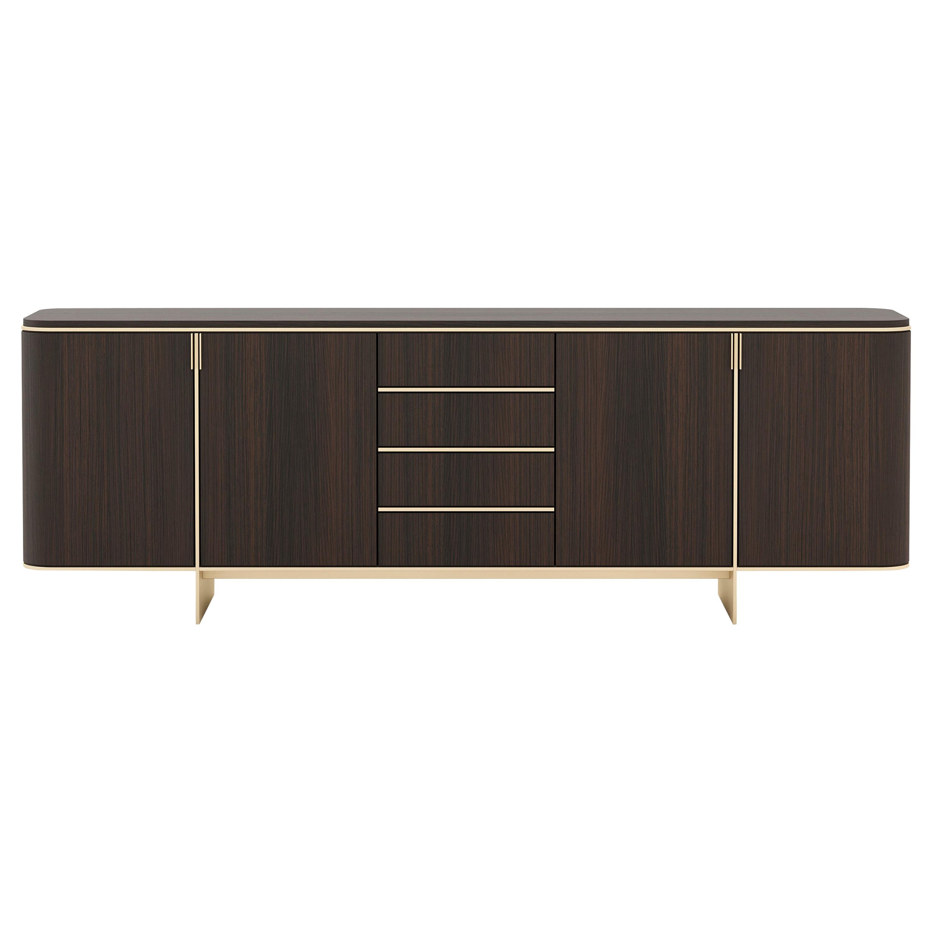 21st-century wooden sideboard cabinet with marble top for living room  For Sale