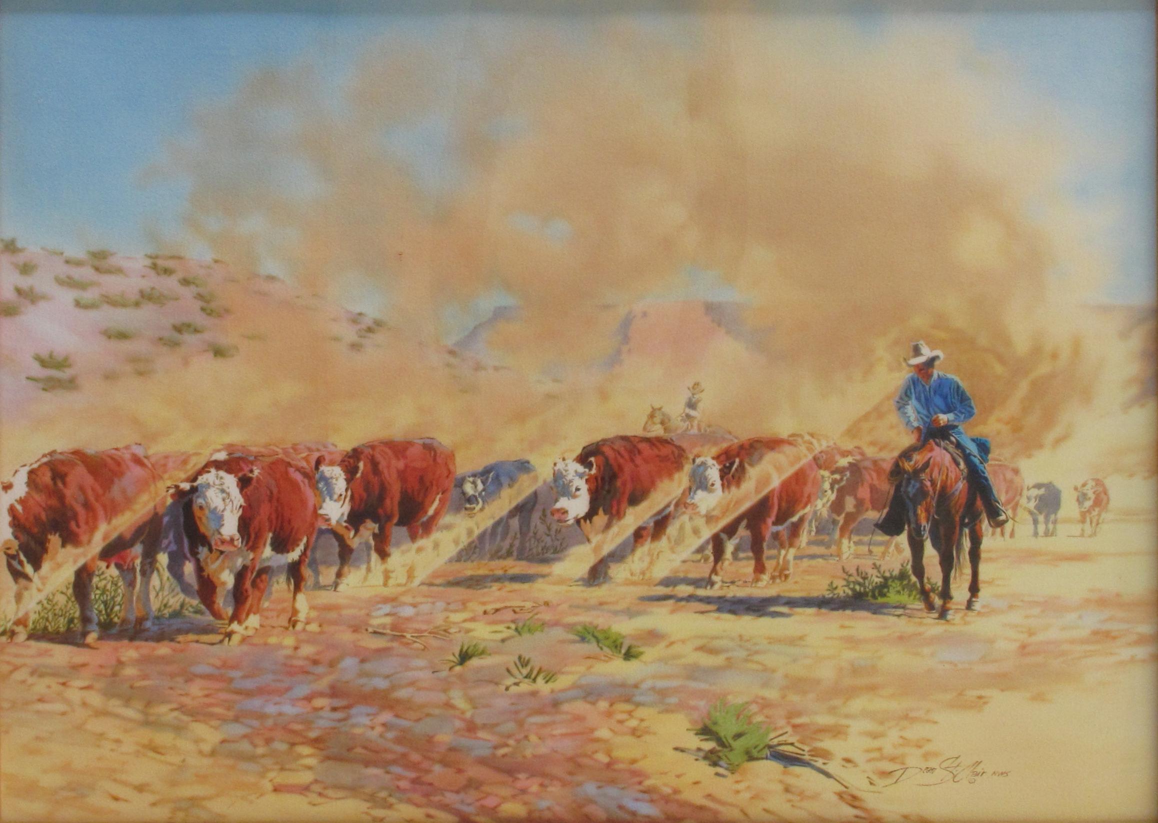 Cattle Drive - Realist Painting by Dean St. Clair