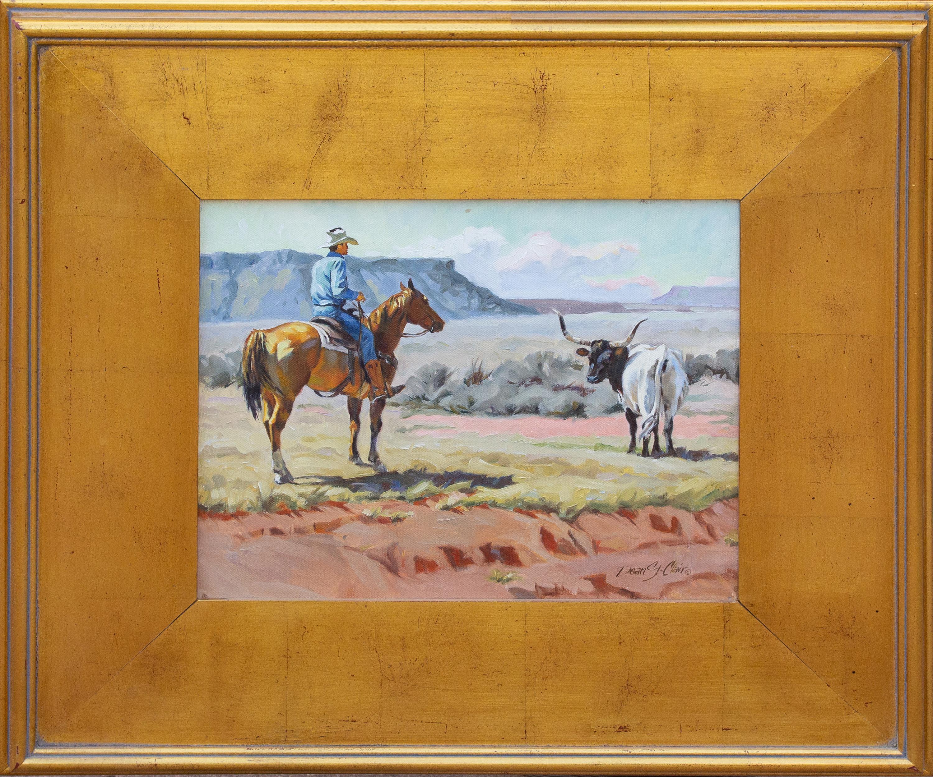 Cowboy und Longhorn – Painting von Dean St. Clair
