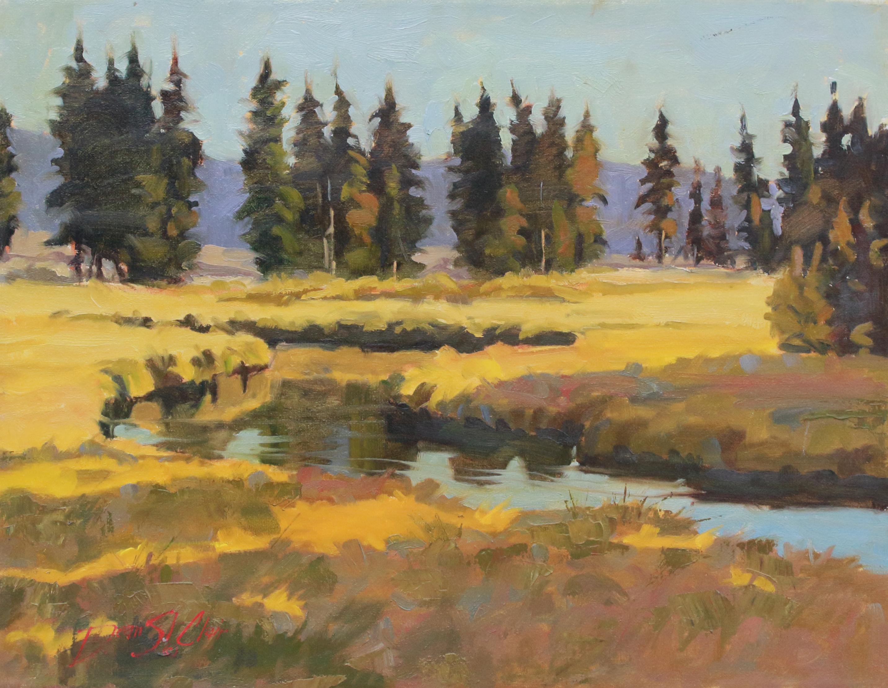 Sunset sur le Creek indien - Impressionnisme Painting par Dean St. Clair