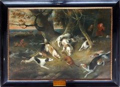 Hunting Scene with dogs attacking a fox