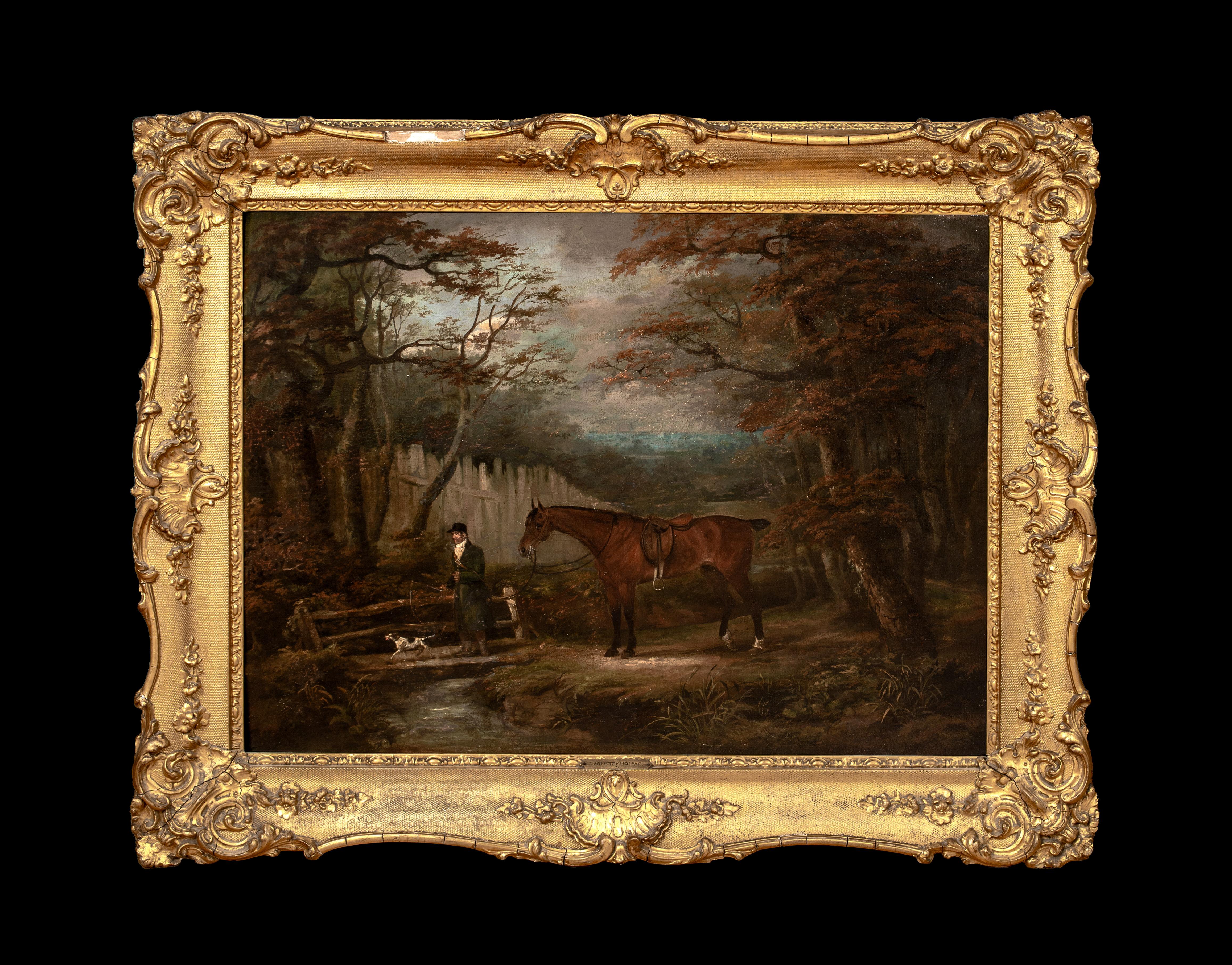 The Dismounted Hunter, Sir William Rowley, circa 1800 - Painting by Dean Wolstenholme the Elder