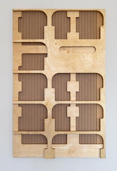 Used "CNC 04" Wall sculpture- tan, wood, modernism, mid century modern, repurposed