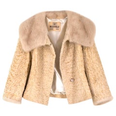 Deanfield Bespoke Astrakhan Cropped Jacket with Mink Fur Collar - Size S