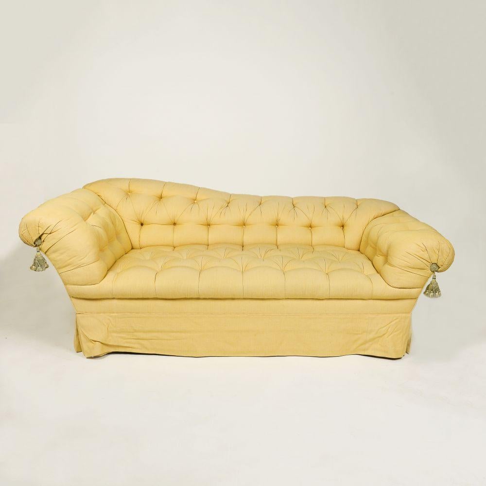 American DeAngelis Pale Yellow Silk Lyre Back Sofa For Sale