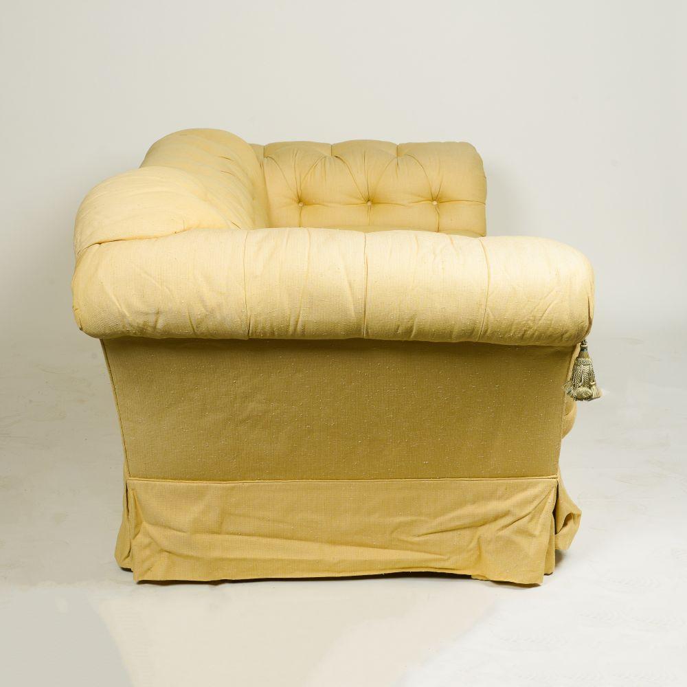 DeAngelis Pale Yellow Silk Lyre Back Sofa In Good Condition For Sale In New York, NY