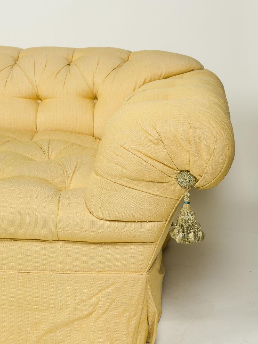Contemporary DeAngelis Pale Yellow Silk Lyre Back Sofa For Sale