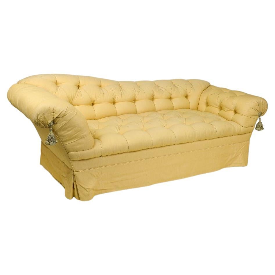 DeAngelis Pale Yellow Silk Lyre Back Sofa For Sale