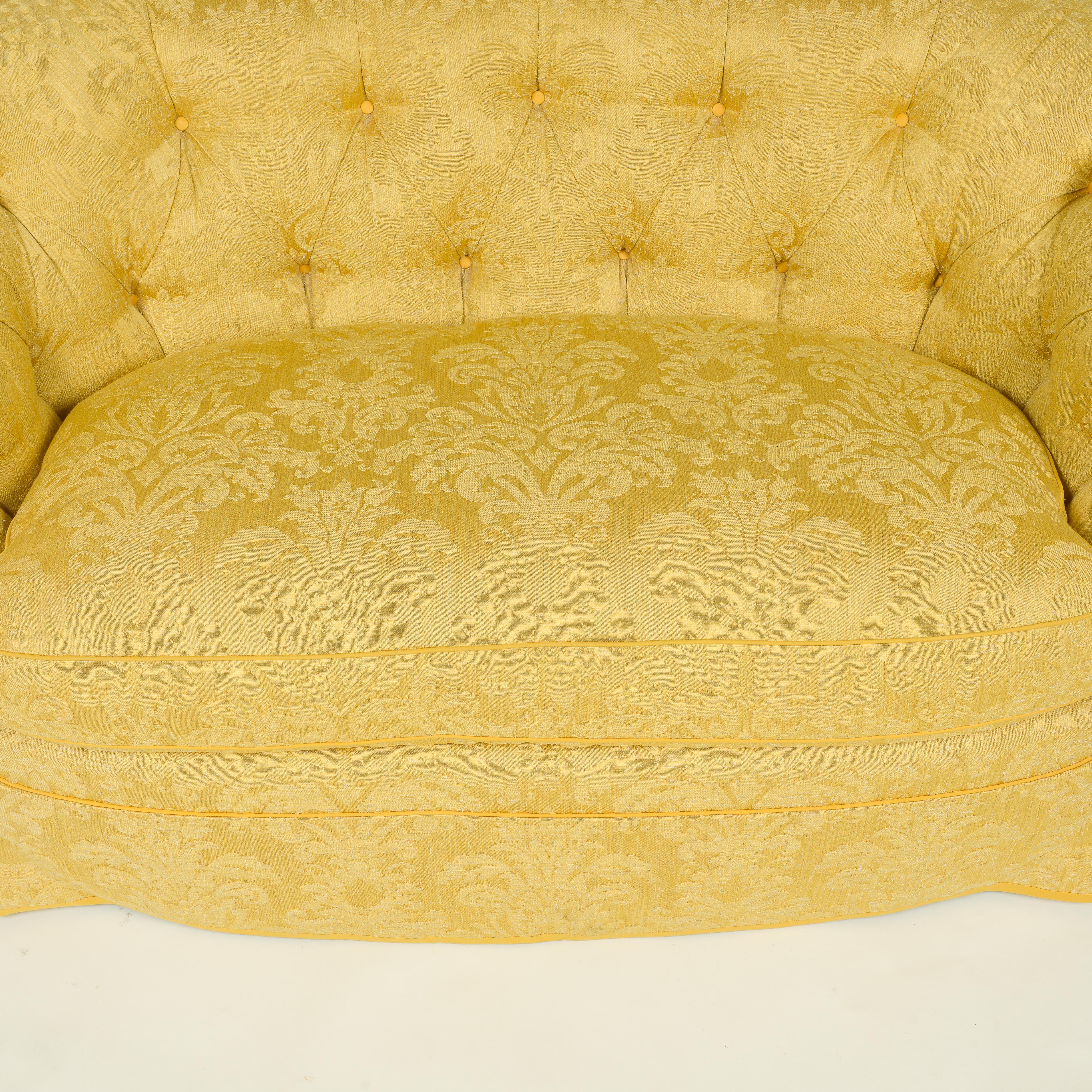 Deangelis Yellow Silk Damask Loveseat In Excellent Condition In New York, NY