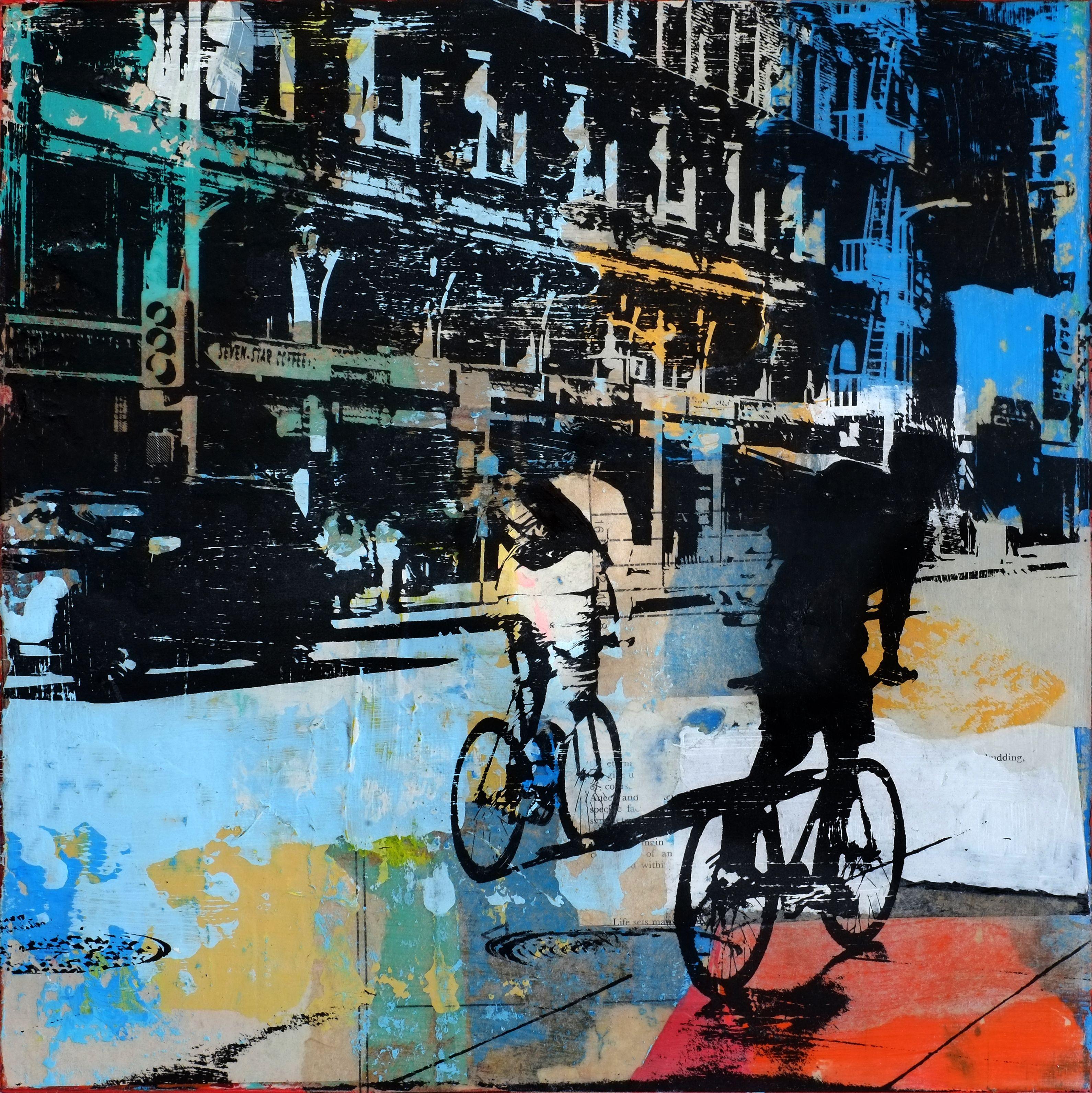 Biking LA, Mixed Media on Wood Panel - Mixed Media Art by Deanna Fainelli