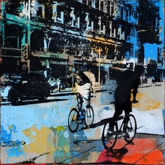 Biking LA, Mixed Media on Wood Panel