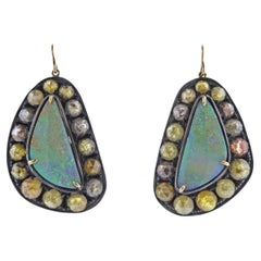 Deanna Hamro Gold Silver Boulder Opal Diamond Earrings