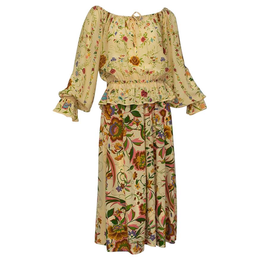 Deanna Littell French Provincial Floral Peasant Blouse and Midi Skirt - M, 1970s