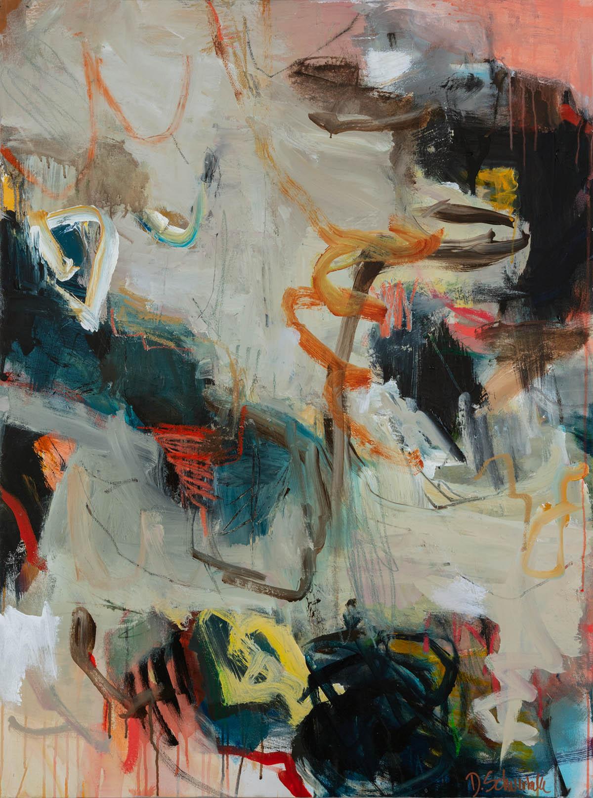 Abstract Painting de Deanna Schuerbeke - Inhala - Pintura abstracta contemporánea en naranja, beige, tostado y verde azulado