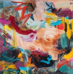 Reckoning - Contemporary Abstract Painting in Red, Blue, Peach, Violet