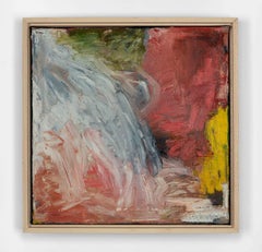 Spill - Framed Contemporary Abstract Painting in White, Red, Blue, Yellow, Green