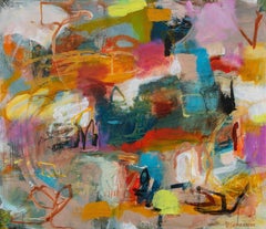 Unbound - Contemporary Abstract Painting in Orange, Green, Tan, Purple