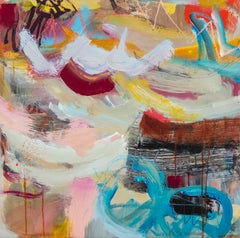 Windshift - Contemporary Abstract Painting in Pastel Blue, Pink, Yellow, Beige