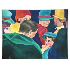 « Cheeky Boy in the Crowd », acrylique sur toile colorée de Deanne Mineau