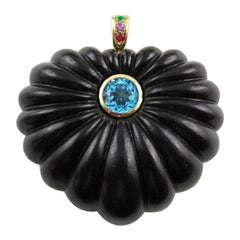 Dear Diamond Emerald Amethyst Ruby Black Wood Topaz Heart Pendant 18 Kt Gold