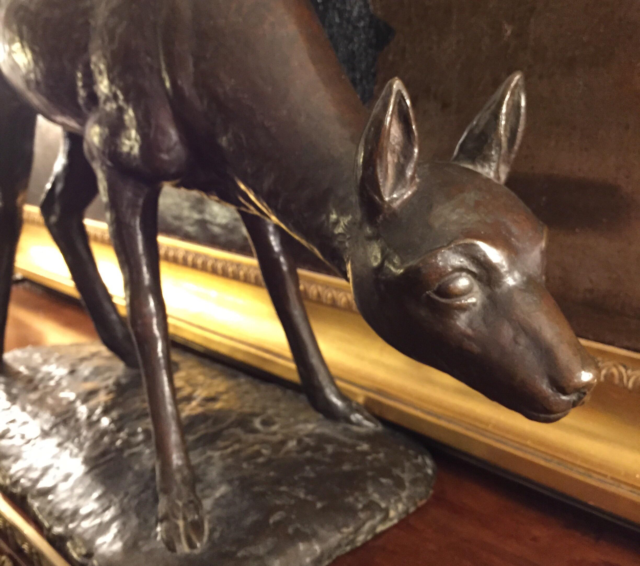 Deer Figure by Italian Buonapace Art Deco Animalier Bronze Sculpture 1930 circa  For Sale 7