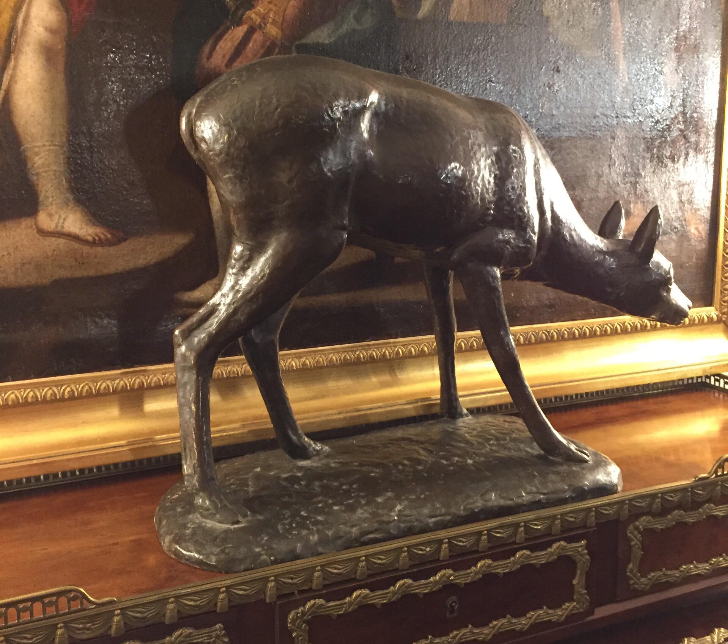 Deer Figure by Italian Buonapace Art Deco Animalier Bronze Sculpture 1930 circa  For Sale 8
