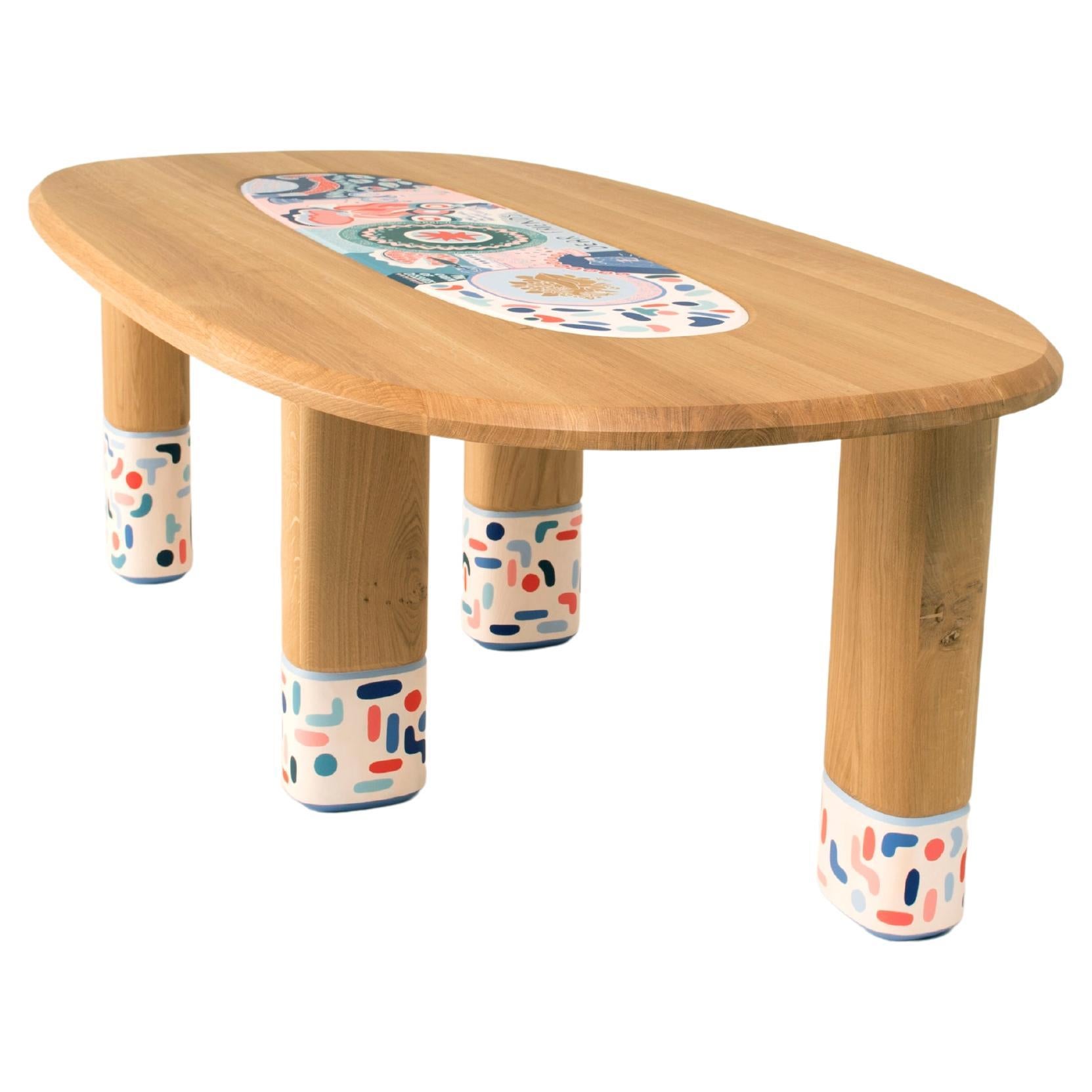 "Dear Friends" Table, Handmade in Switzerland, Solid French Oak, Unique