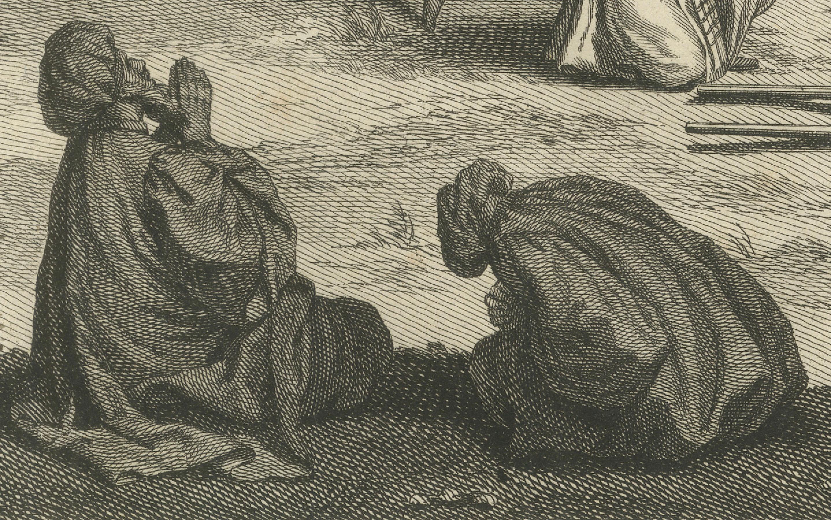 Titel: Tod und Bestattungsriten der Parsen - Seltener zoroastrischer Ritualstich von 1734

Beschreibung:
Dieser beeindruckende Kupferstich aus dem 18. Jahrhundert ist eine seltene europäische Darstellung der zoroastrischen Todesrituale, wie sie von